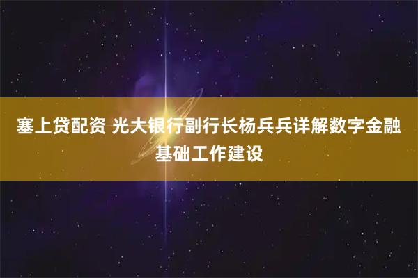 塞上贷配资 光大银行副行长杨兵兵详解数字金融基础工作建设